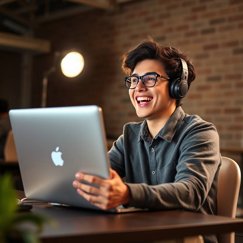 A student enthusiastically participating in an online learning session.