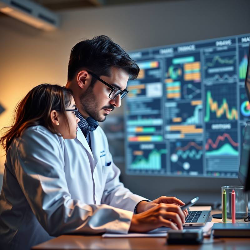 Data scientists collaborating on a complex data visualization project.