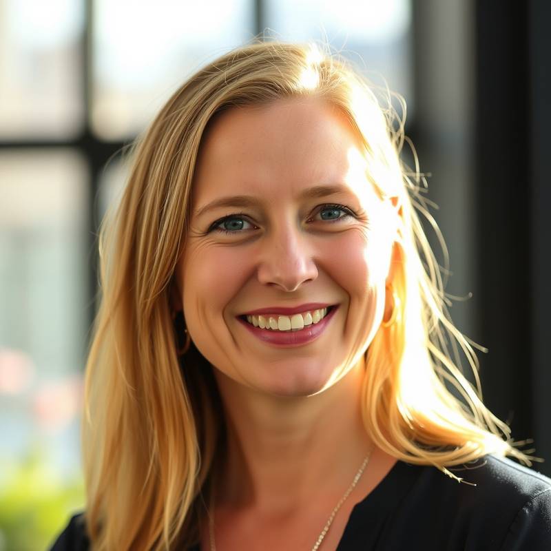 Sarah Williams, Head of Curriculum Development at Aurora Academy, smiling warmly.